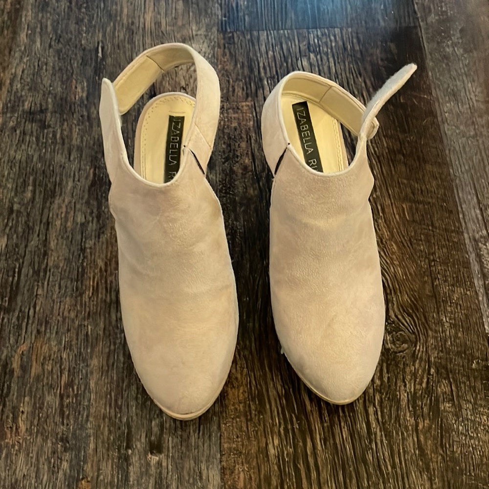 Cream suede sling back platforms